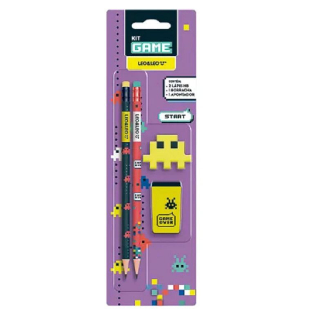 Kit Escolar Lápis Cor + Borracha + Apontador +Tesoura + Cola 10g + Lápis Ecológico + Canetinhas