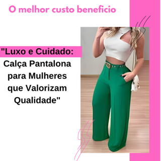 Calça Pantalona Feminina Com Bolso Cintura Alta Moda Envio Rapido