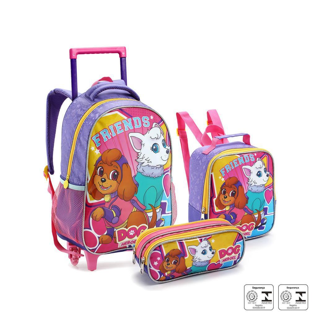 Kit Mochila De Rodinha Infantil Estojo Lancheira Menina Escolar Patrulha Canina Seanite