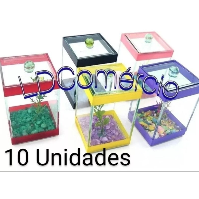 10 Beteiras 09x09x14cm quadrada Aquários Decorado Peixes Beta Planta Artificial lembrança decoração decorar aniversário