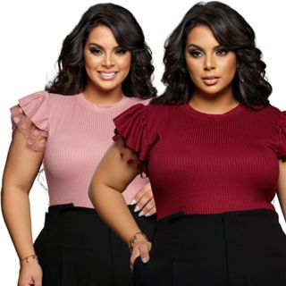 KIT 2 Blusinha Feminina Plus Size Evangelica Princesa Com Babadinho Tule Culto Jovial