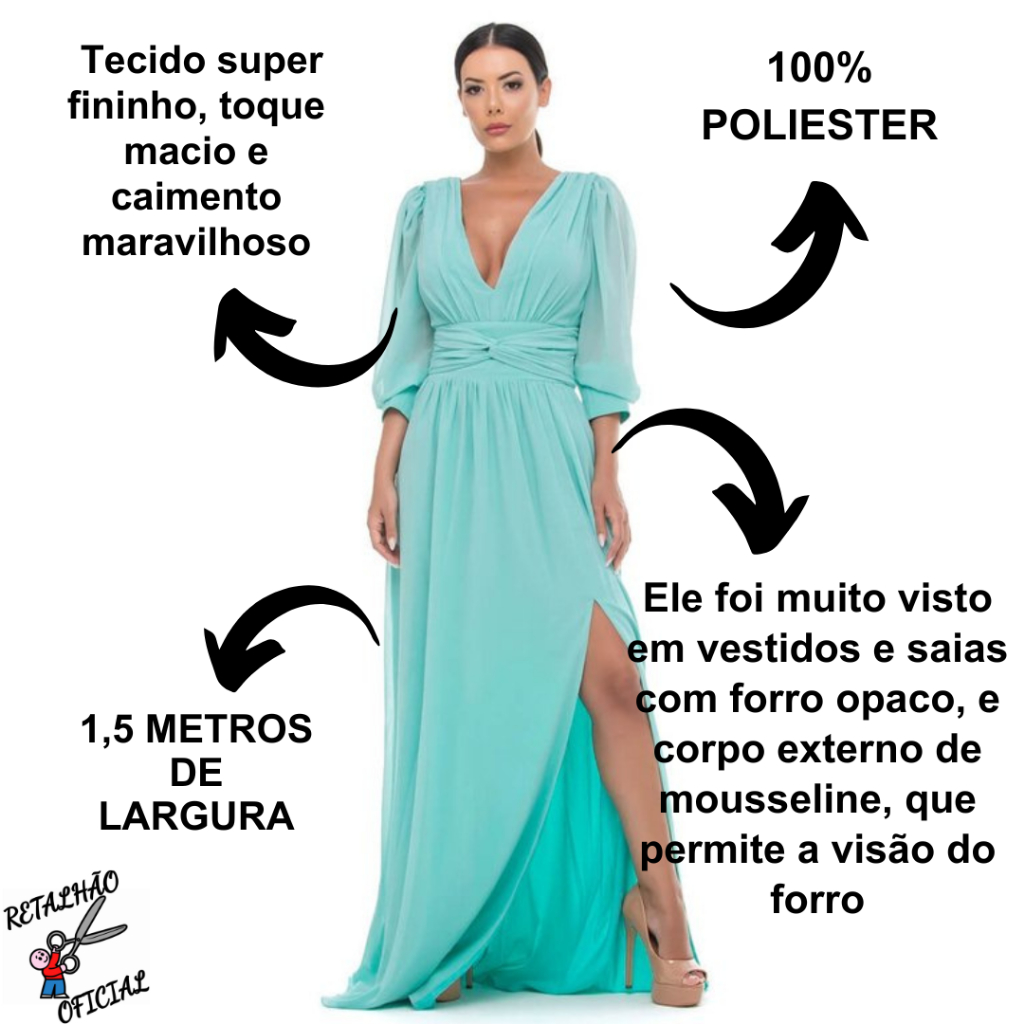 3 Metros Tecido Musseline Lisa 1,50 Largura