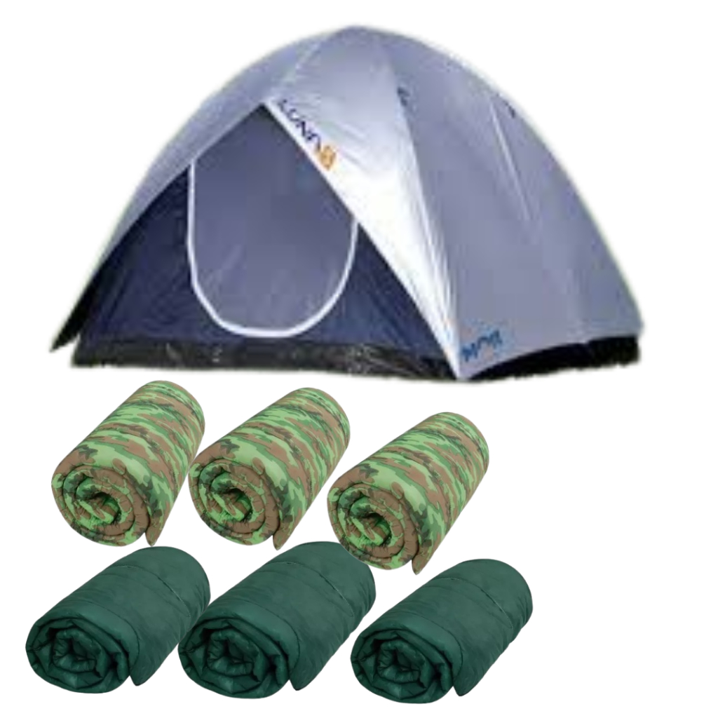 BARRACA DE CAMPING 5 PESSOAS + COLCHONETES + SACO DE DORMIR