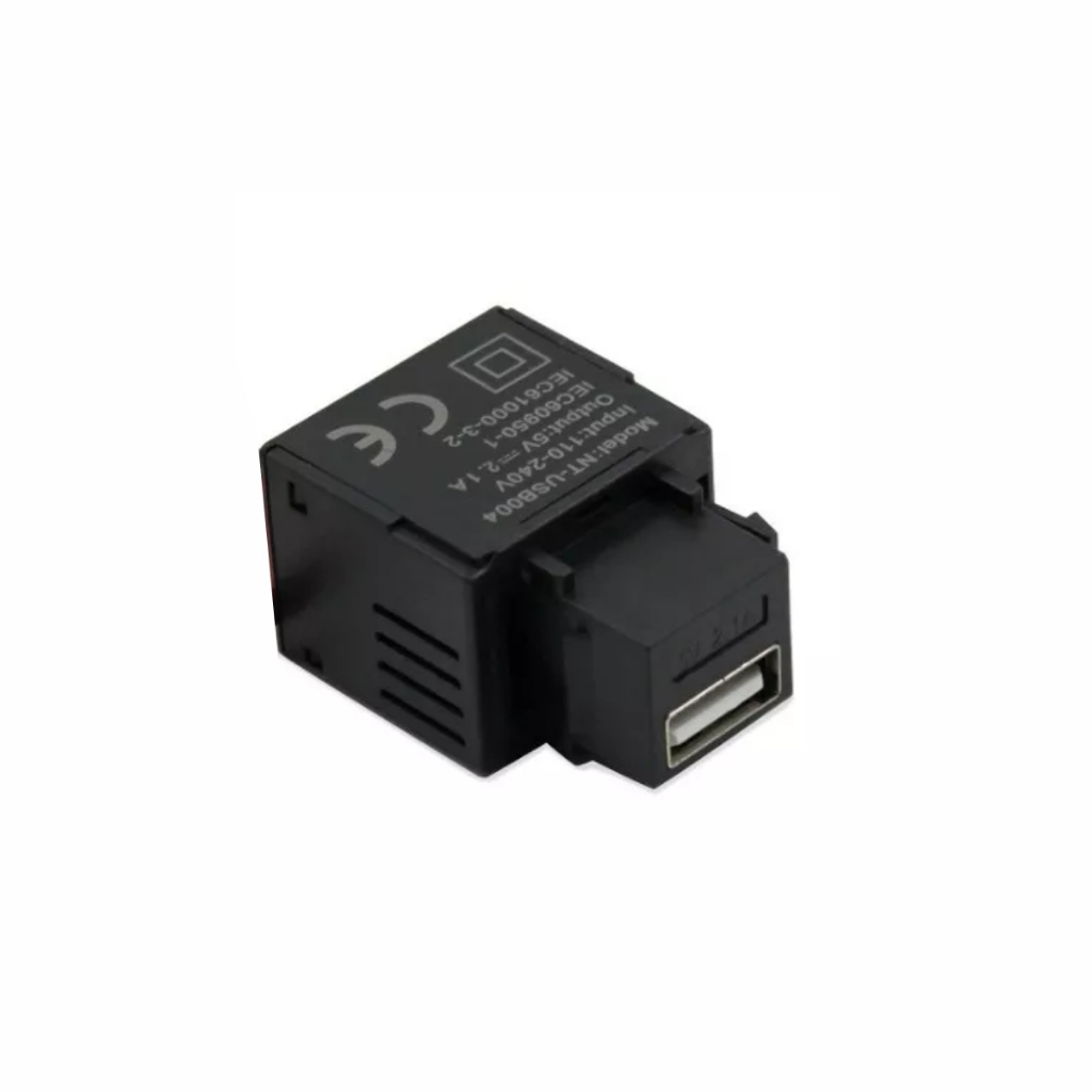 Conector Fêmea Tomada Padrão Keystone Usb Carregador 2.1a 5v Preto