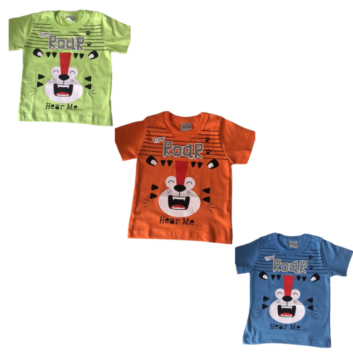 Camiseta Menino Estampa Tigre Manga Curta Infantil Cato Lele Verde Laranja Azul Tamanho 1 2 3 Feminino  REF:2292