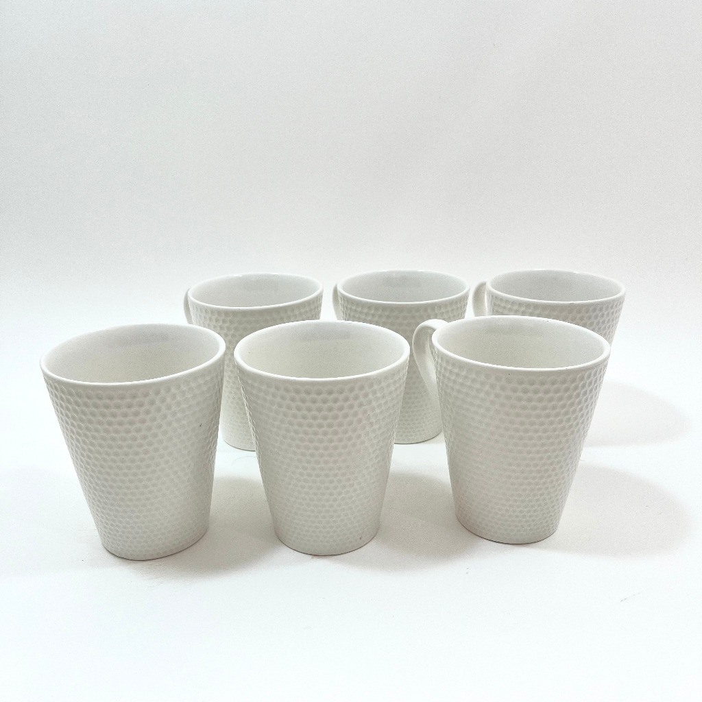 Jogo 6 Xícaras 310ml Caneca Porcelana Listra Textura Branca / Café, Chá / Conjunto Kit