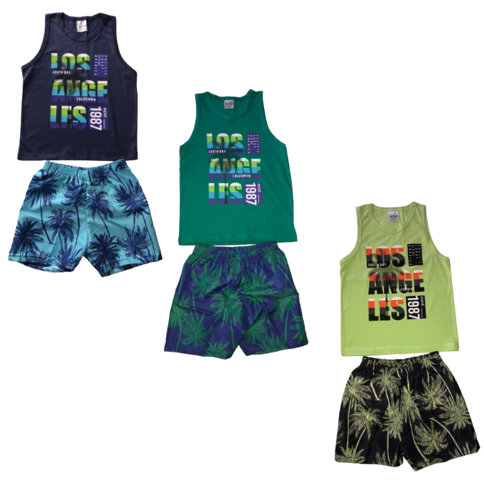 Conjunto Bermuda Regata Menino Conjunto Estampado Short Tactel Infantil Cato Lelê Verão Tamanho 4 6 8 Juvenil REF:2254