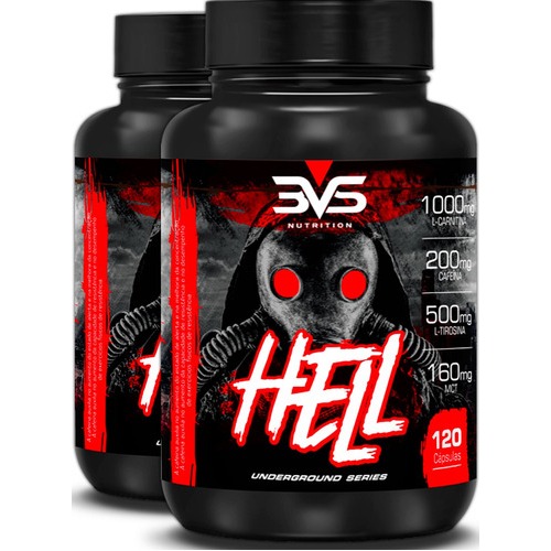 2 Potes Do Termogênico Hell - Fórmula Exclusiva Contendo 7 Ingredientes Com Cafeína, L-carnitina, L-tirosina, Mct, Picolinato De Cromo E Vitaminas - 240 Cápsulas