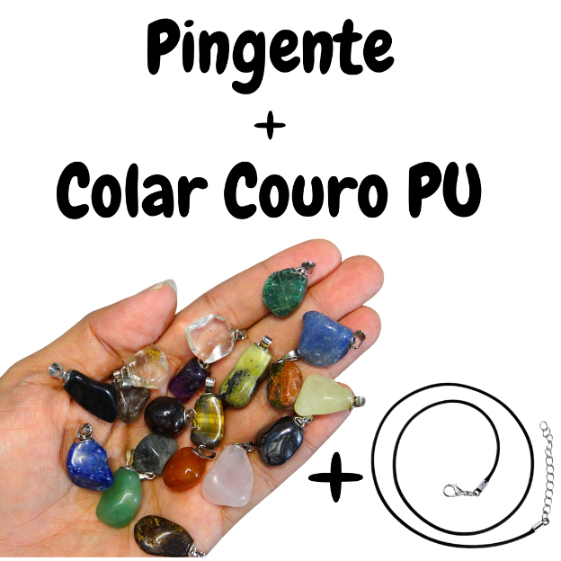 Pingente + Colar Pu 42cm Pedra Natural Rolada Diversos Modelos