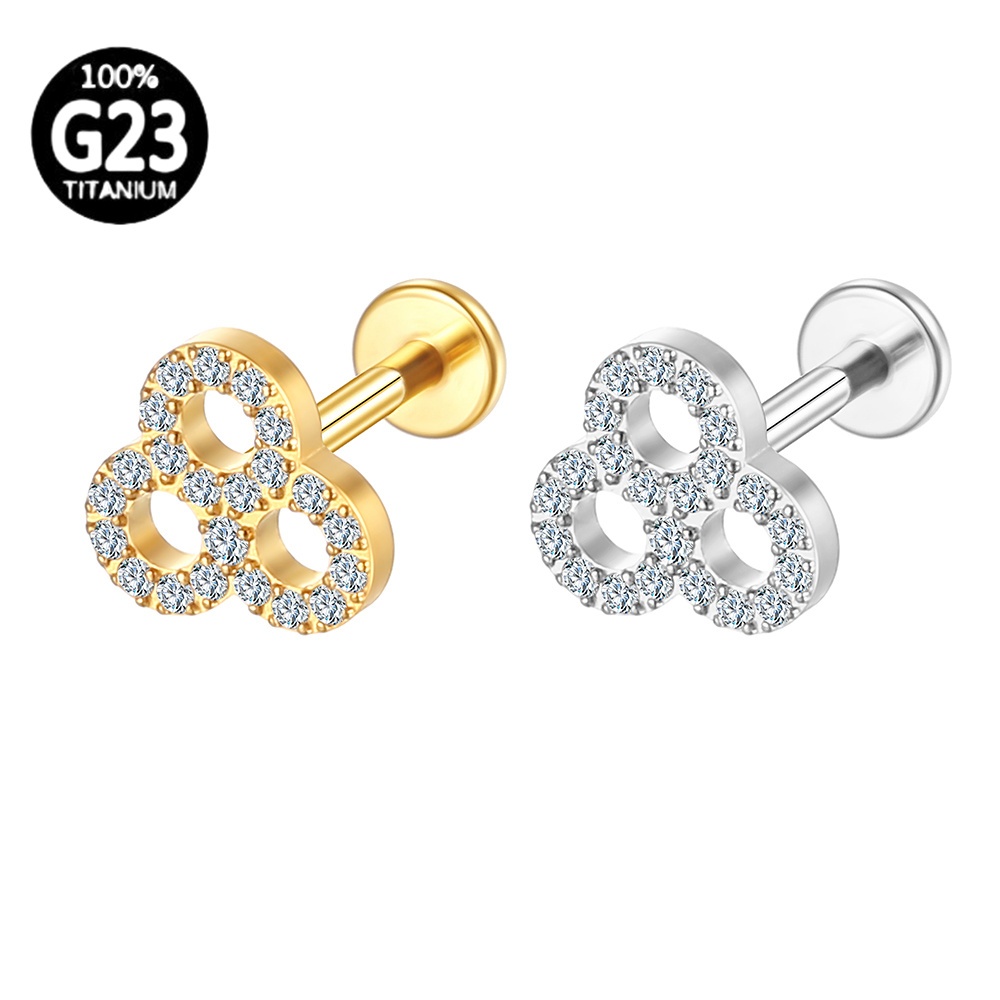 Piercing Helix Conch Labret Titânio Pvd Trevo Zircônia Cravejada em Oferta na Shopee