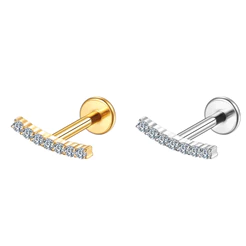 Piercing Helix Conch Labret Aço Cirúgico Pvd Barra Meio Curvo Mini Zircônias