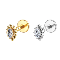 Piercing Helix Conch Labret Aço Cirúgico Pvd Indiano Gota Zircônia