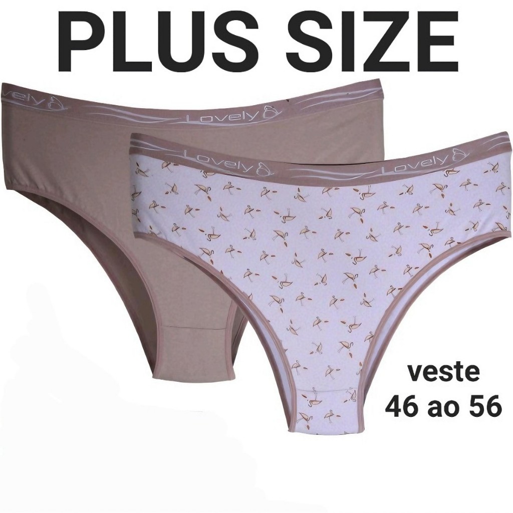 Kit 5 Calcinha Plus Size Algodão Cintura Alta  Plus com Forro em Algodão em Oferta na Shopee