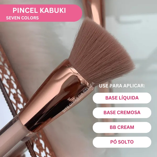 Pincel Kabuki para Base Pó Solto BB Cream Primer - Pincel Kabuki Seven Colors - SC622