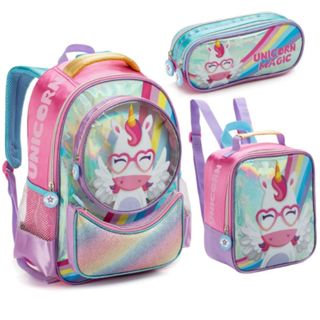 Kit Mochila Escolar Infantil Menino Menina Com Lancheira e Estojo Volta as Aulas