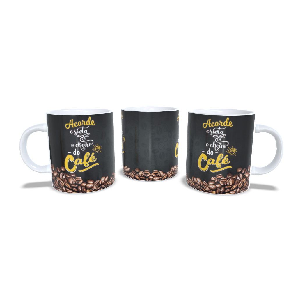 Caneca Cerâmica/Porcelana 325ml - Café - Acorde e sinta cheiro de café grão grãos