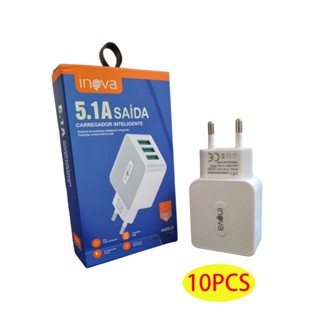 Kit 10pcs Carregador Fonte Inova 3 USB Carga Rápida 5.1A