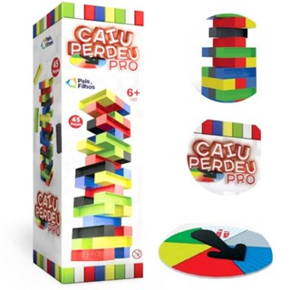 Jogo Caiu Perdeu Pro Jenga 45 Blocos Plastico Colorido