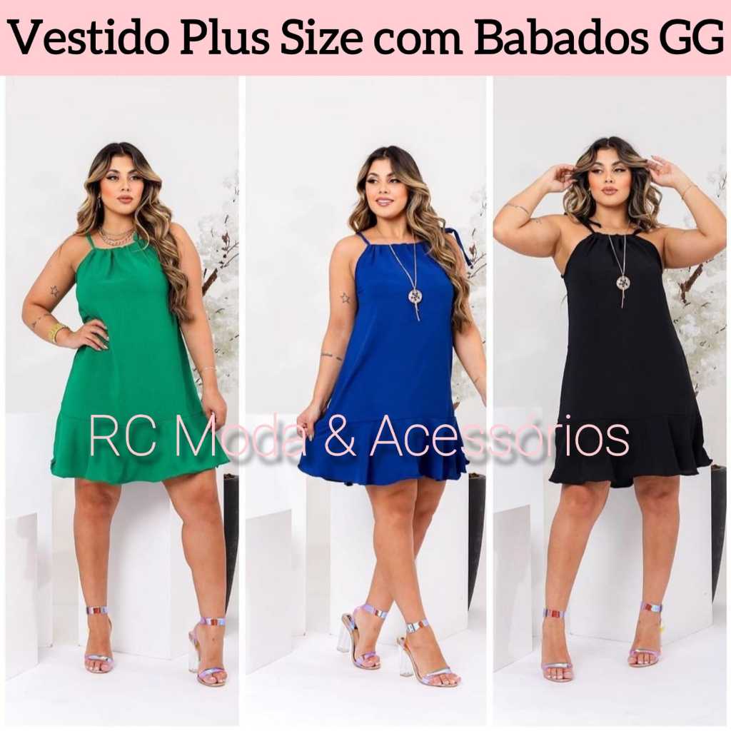 Vestido Feminino Plus Size Soltinho Curto Alcinha com Babados Elegante Tecido Duna GG Modelo All Curve