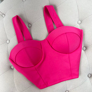 Cropped Feminino Retro Neoprene Tendência Moda Blogueira Bojo Modinha