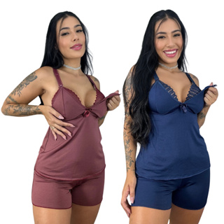 Kit 2 Baby Doll Amamentaçao Regata Botao Amamentar Short Curto Pijama Gravida Gestante em Oferta na Shopee
