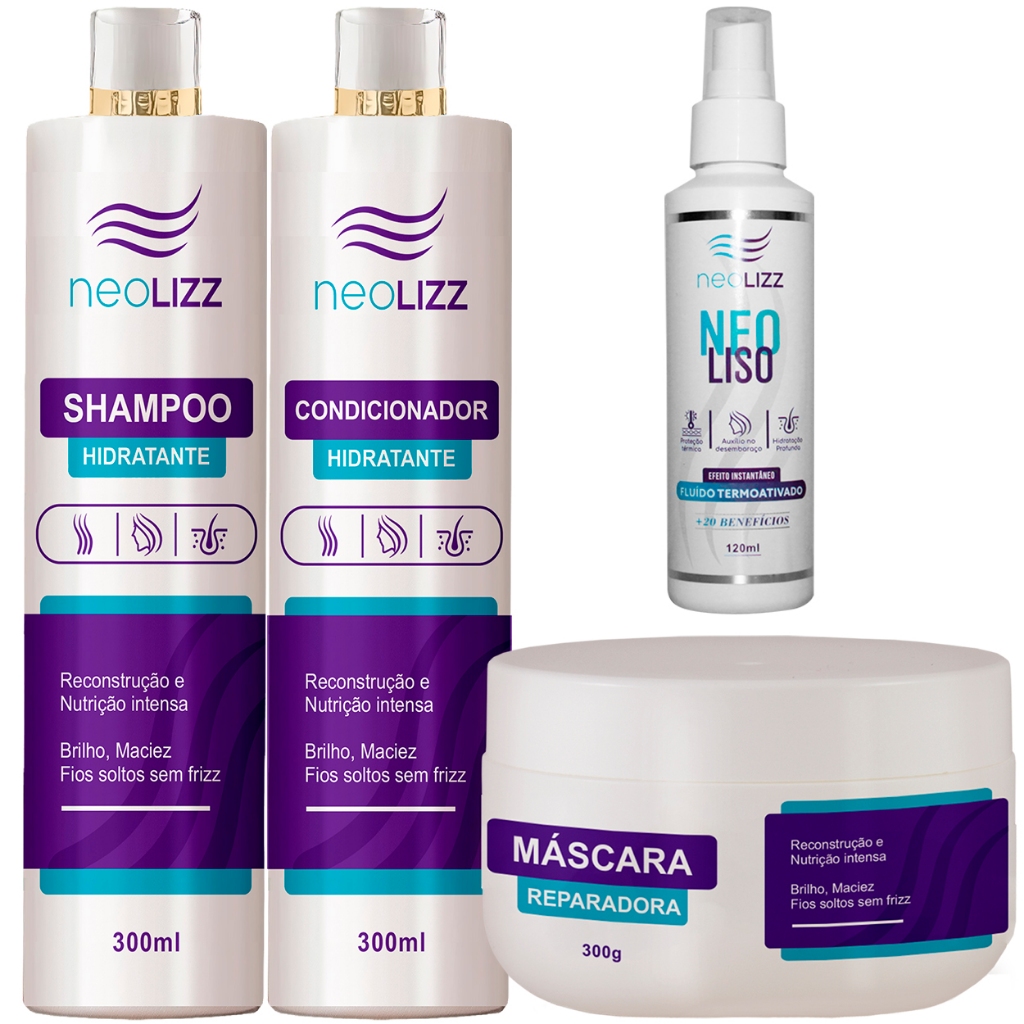 Kit Shampoo + Condicionador + Máscara Reparadora | Neolizz | Reconstrução dos Fios Danificados em Oferta na Shopee