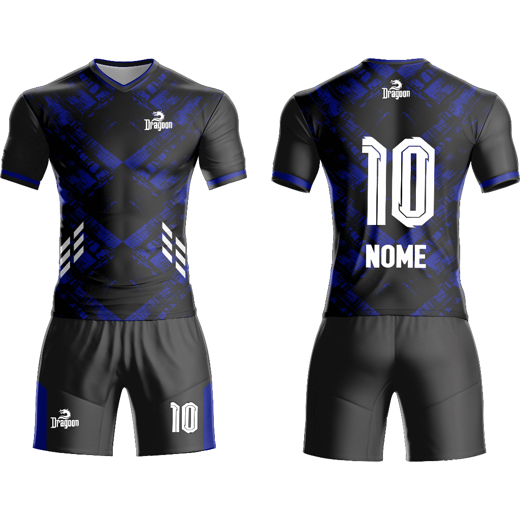Uniforme Jogador Goleiro Futebol Camiseta e Calção Dry Lançamento Kit Futsal Azul