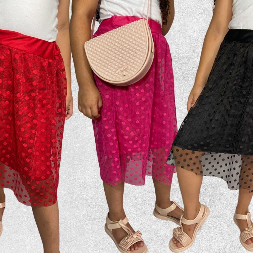 saia tule saia plissada midi infantil