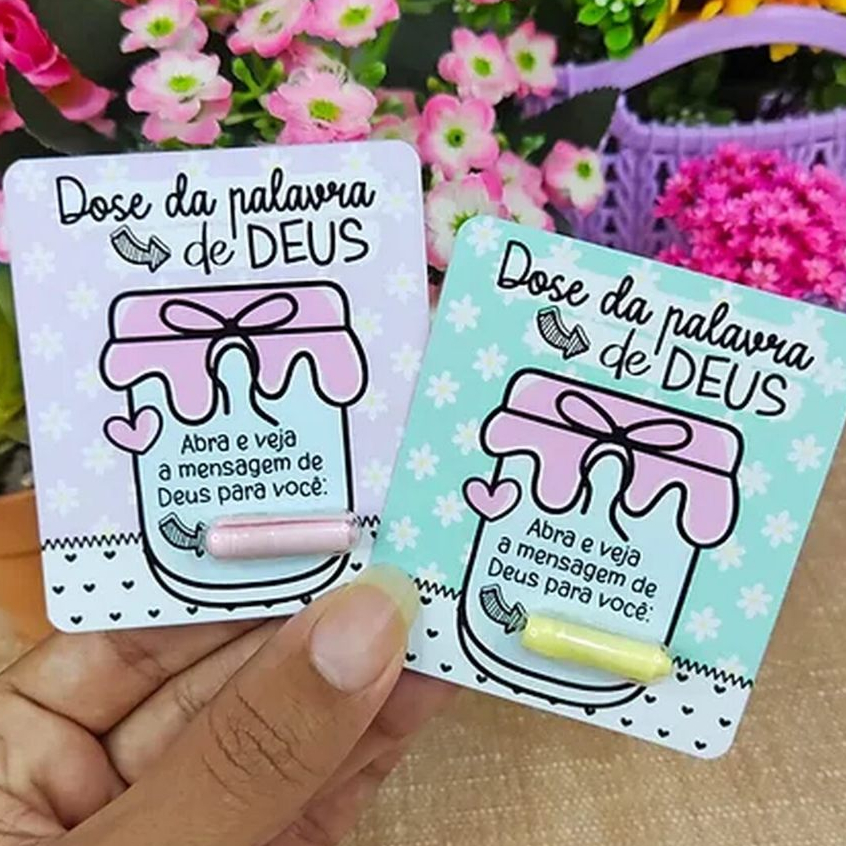Kit 30/50/100 Lembrancinhas mimos para Igreja/Lojas/Eventos - Cartões + Pílula com mensagem - Dose Da Palavra De Deus em Oferta na Shopee