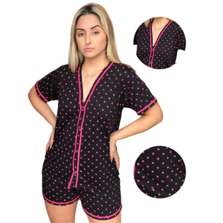 Pijama Americano Blogueirinha em MALHA PREMIUM baby doll aberto com botões amamentar pós cirúrgico em Oferta na Shopee