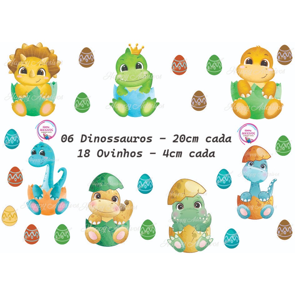 Kit Dinossauro Adesivos Dino Ovinhos Pré História Baby Decoração Menino Menina Quarto Parede Adesivo Colante