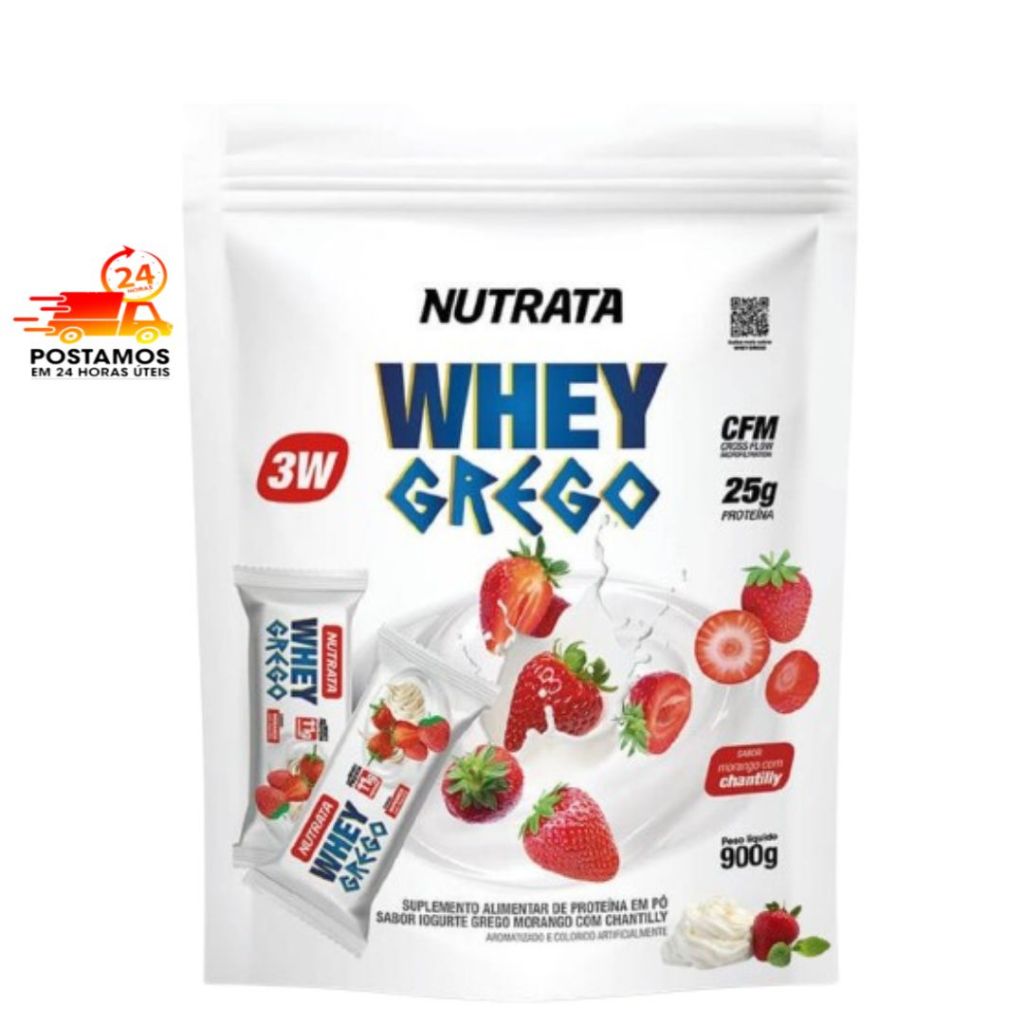 Whey Protein Grego 3W 900g Refil Nutrata Rende 22 doses Recuperação Muscular Ganho de Massa Magra