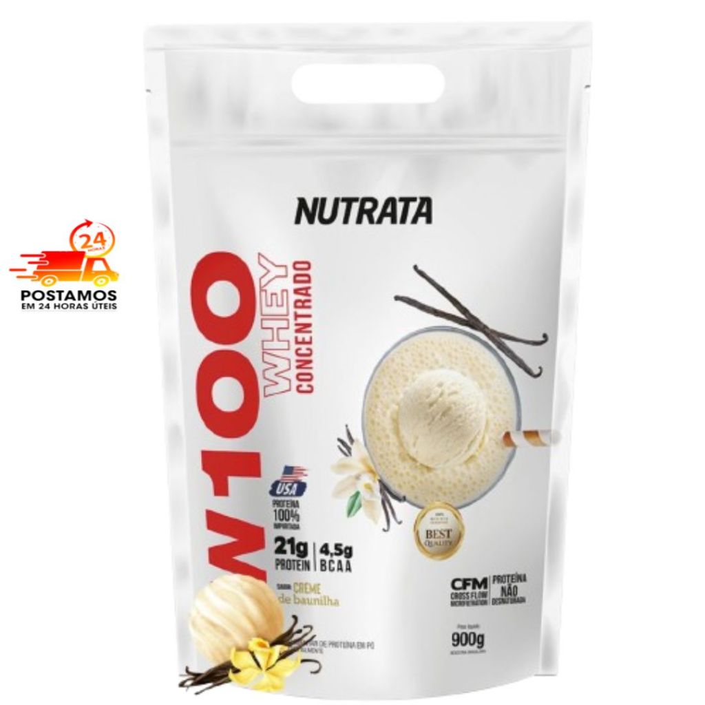 Whey Protein W100 Nutrata 900g Refil Rende 30 Doses Recuperação Muscular Ganho de Massa Magra