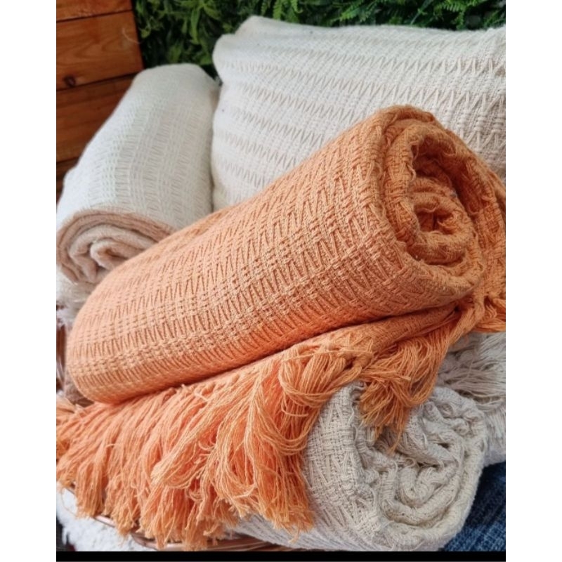 Xale Chale Manta Decorativo Protetor Para Sofa Cama Poltrona Favo de Mel Algodao Rustico Trabalhado Laranja Abobora Terracota Ideia de Presente Mae Madrasta Esposa Mulher Sogra Avo Tia