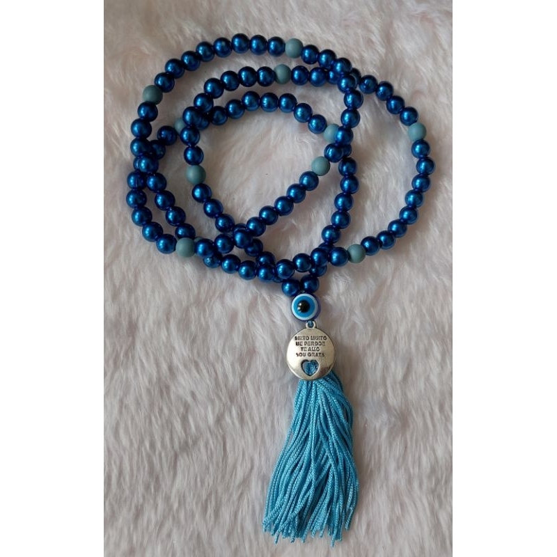 Imagem Japamala 108 contas perola abs azul com medalha ho'oponopono