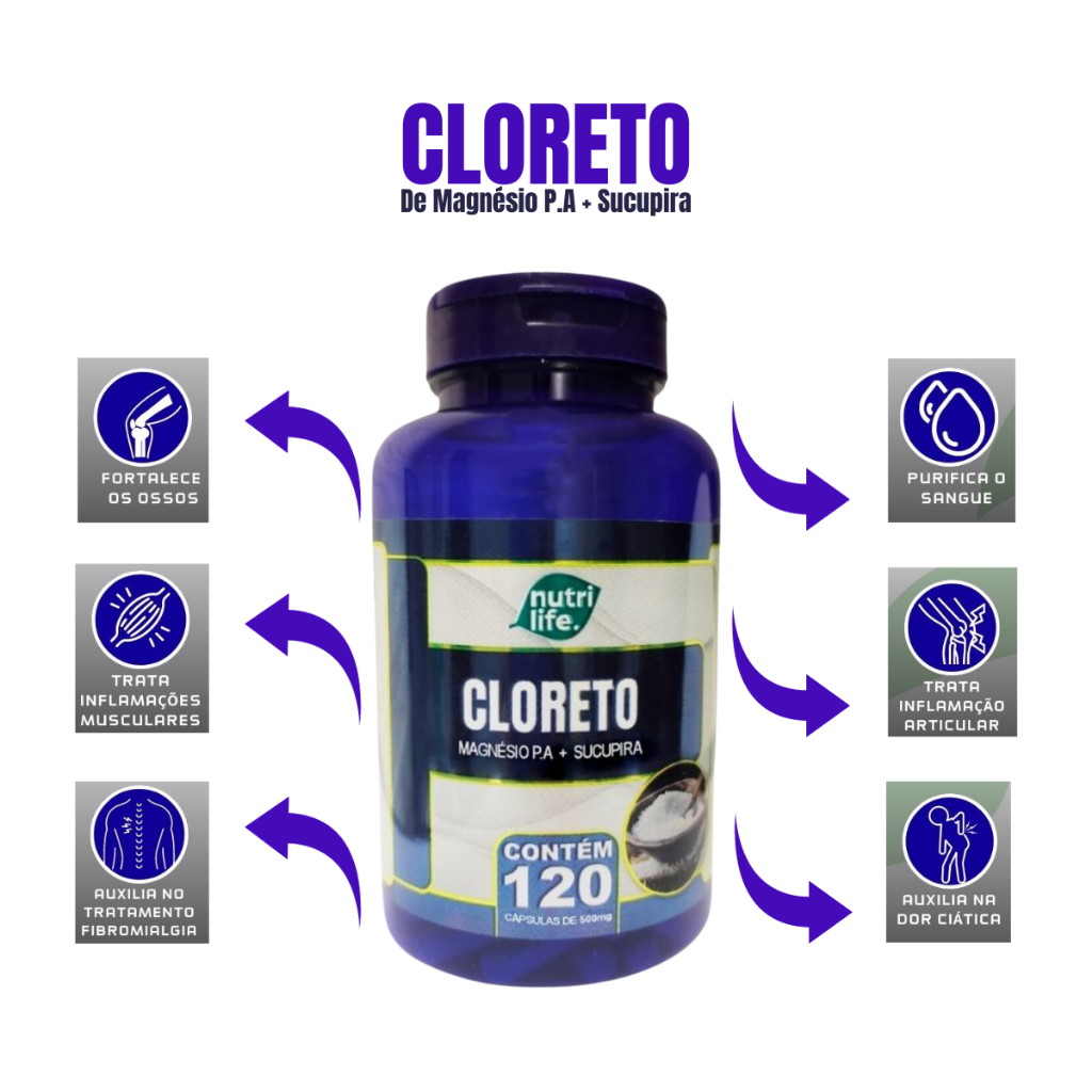 Cloreto De Magnésio P.A. + Sucupira 120 Cápsulas 500 mg - Produto Natural