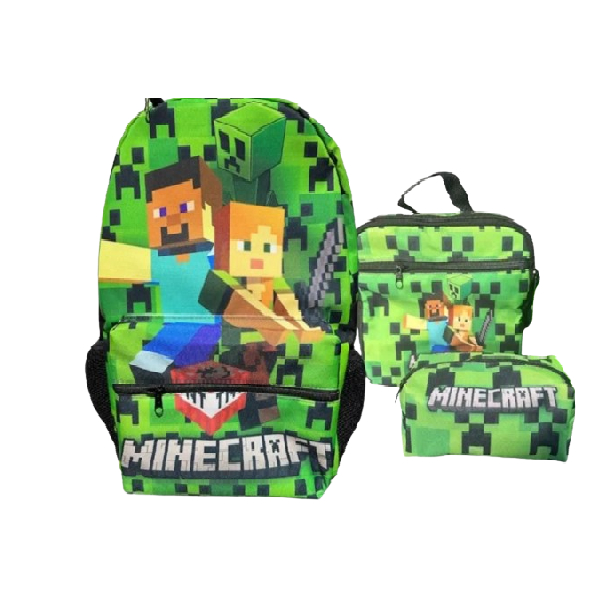 MOCHILA ESCOLAR MINECRAFT GAMES COSTA+LANCHEIRA+ESTOJO