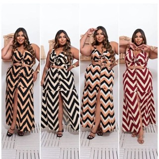 Conjunto Plus Size Feminino Cropped E Saia Longa