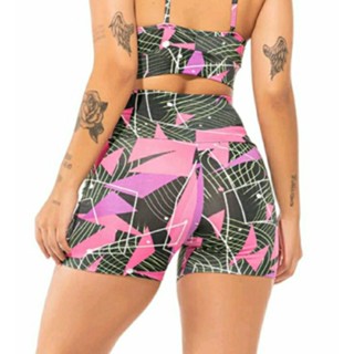 Short Feminino Suplex Estampado Shortinho Academia Cintura Alta Meia Coxa Fitness
