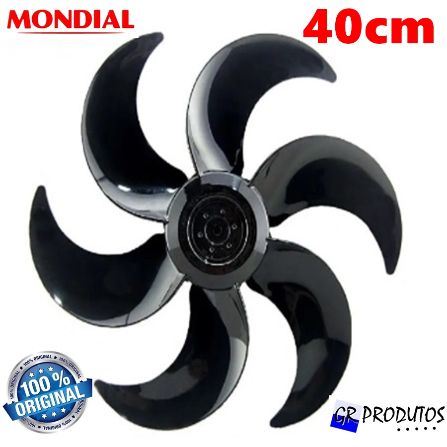 Hélice Mondial Ventilador 40cm 40 Vt41 ou V45 ou Nv-75 ou Maxi Power 6 Pás Preto EIXO Redondo 8mm