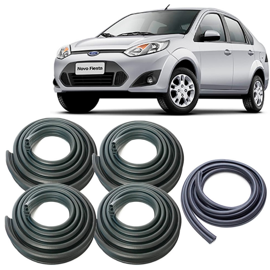Kit Borracha Vedação 4 Portas e Porta Malas Fiesta Hatch e Sedan 2002 a 2014