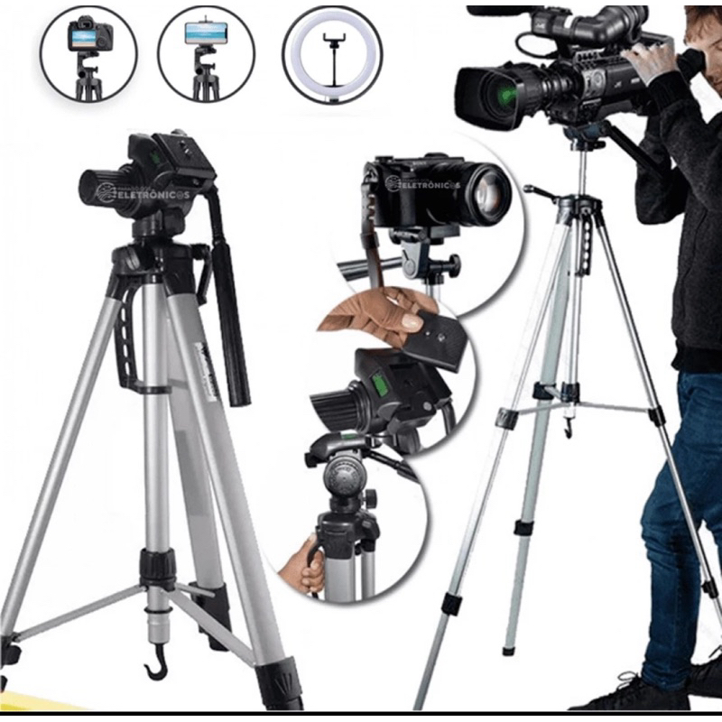 Tripé Universal 1.20cm Profissional Telescópico Câmera Celular Pedestal Alumínio Foto Vídeo