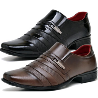 Kit 2 Pares de Sapato Social Masculino de Fivela Preto Verniz e Marrom