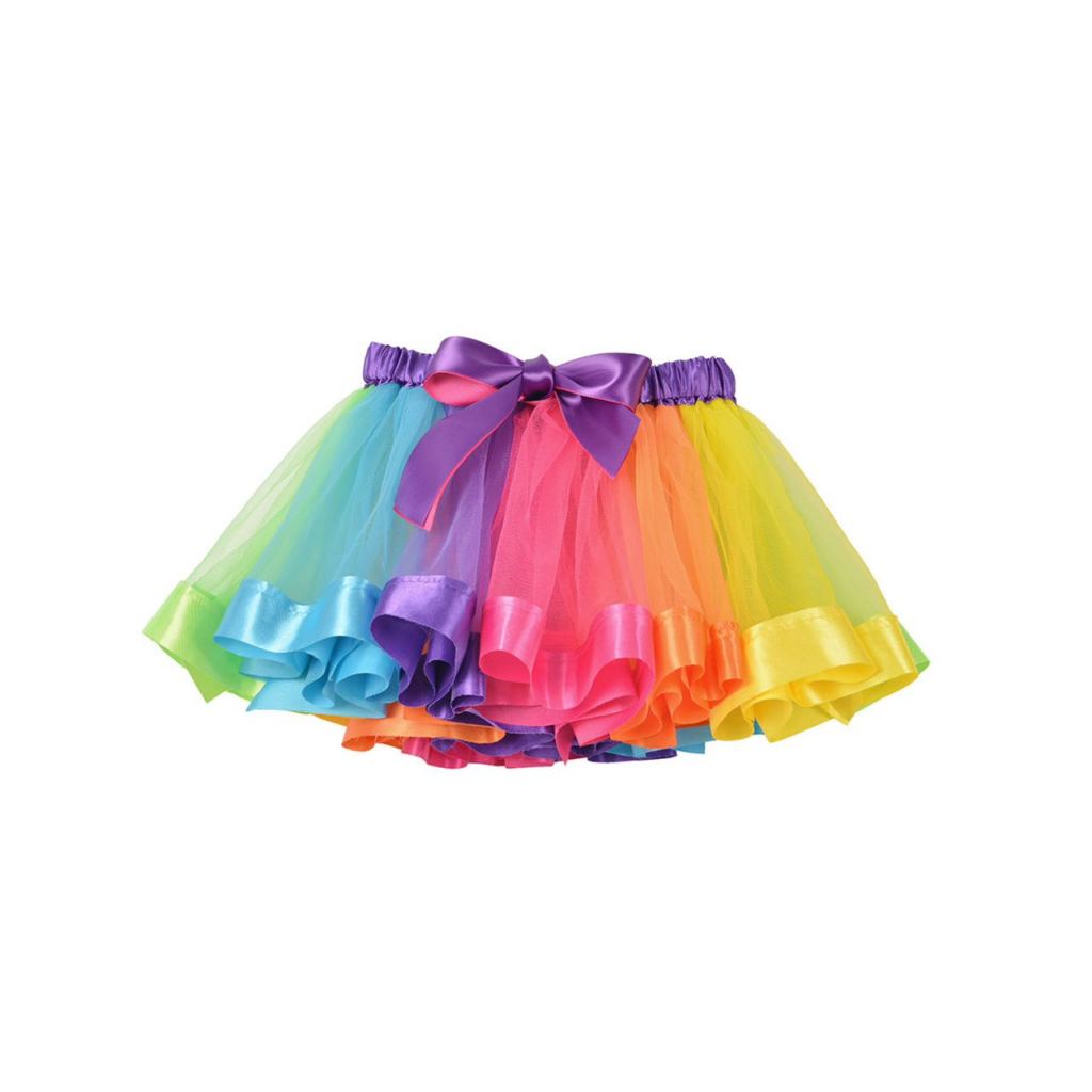 Saia De Tule Arco-íris Com Lanço Saia Tutu Colorida Unicórnio Fntasia Festa Aniversário Carnaval Helloween