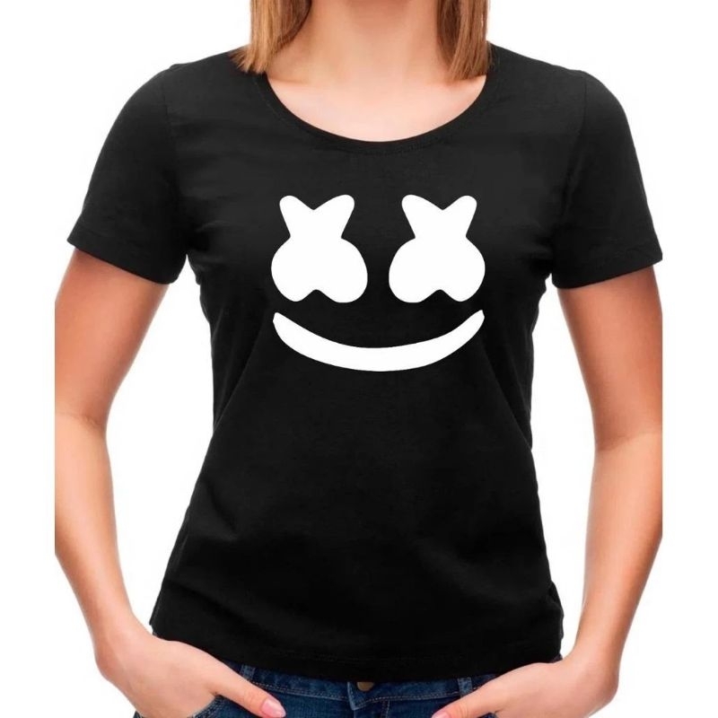 Baby Look Dj Marshmello Camiseta Feminina Algodão T-shirt Musica Eletrônica Show Fã Clube Music Camisa Estampada Casual Tumblr
