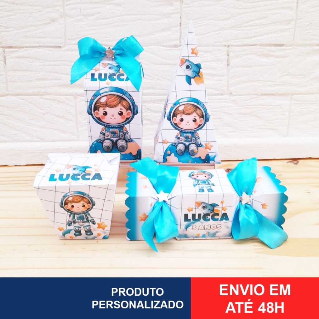 Kit Pegue Monte Personalizados Tema Astronauta 20 a 60 Lembrancinhas de Aniversário Mesversário