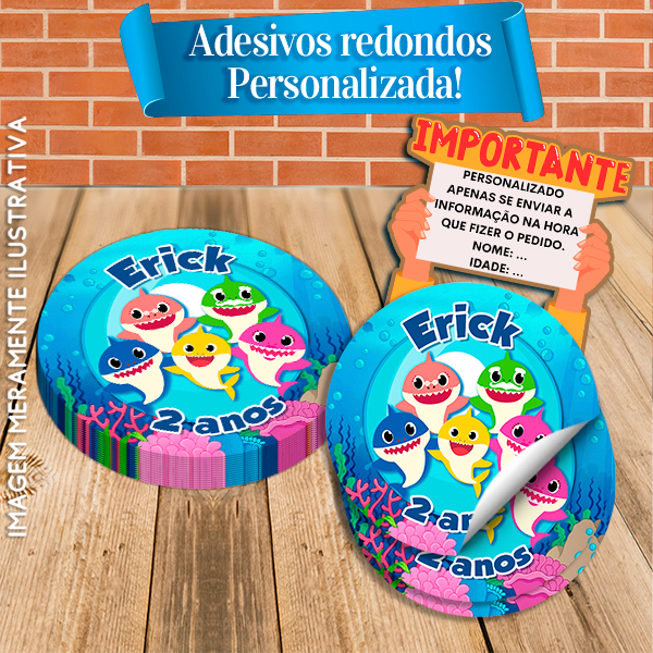 Adesivos Redondos Personalizados Baby Shark