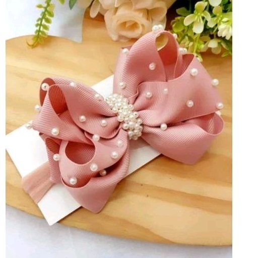 Laço de cabelo infantil, bordado em pérolas, faixa para bebê. Laço grande. em Oferta na Shopee