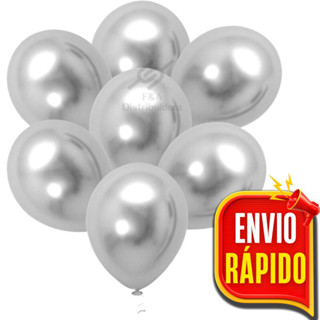 25 Unidades Balão Bexiga 5 Polegadas Prata Cromado Metalizado Alumínio Artigo de Festas e Comemorações