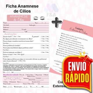 Ficha de Anamnese de Cílios + Bloco de Cuidados Envio Imediato em Oferta na Shopee